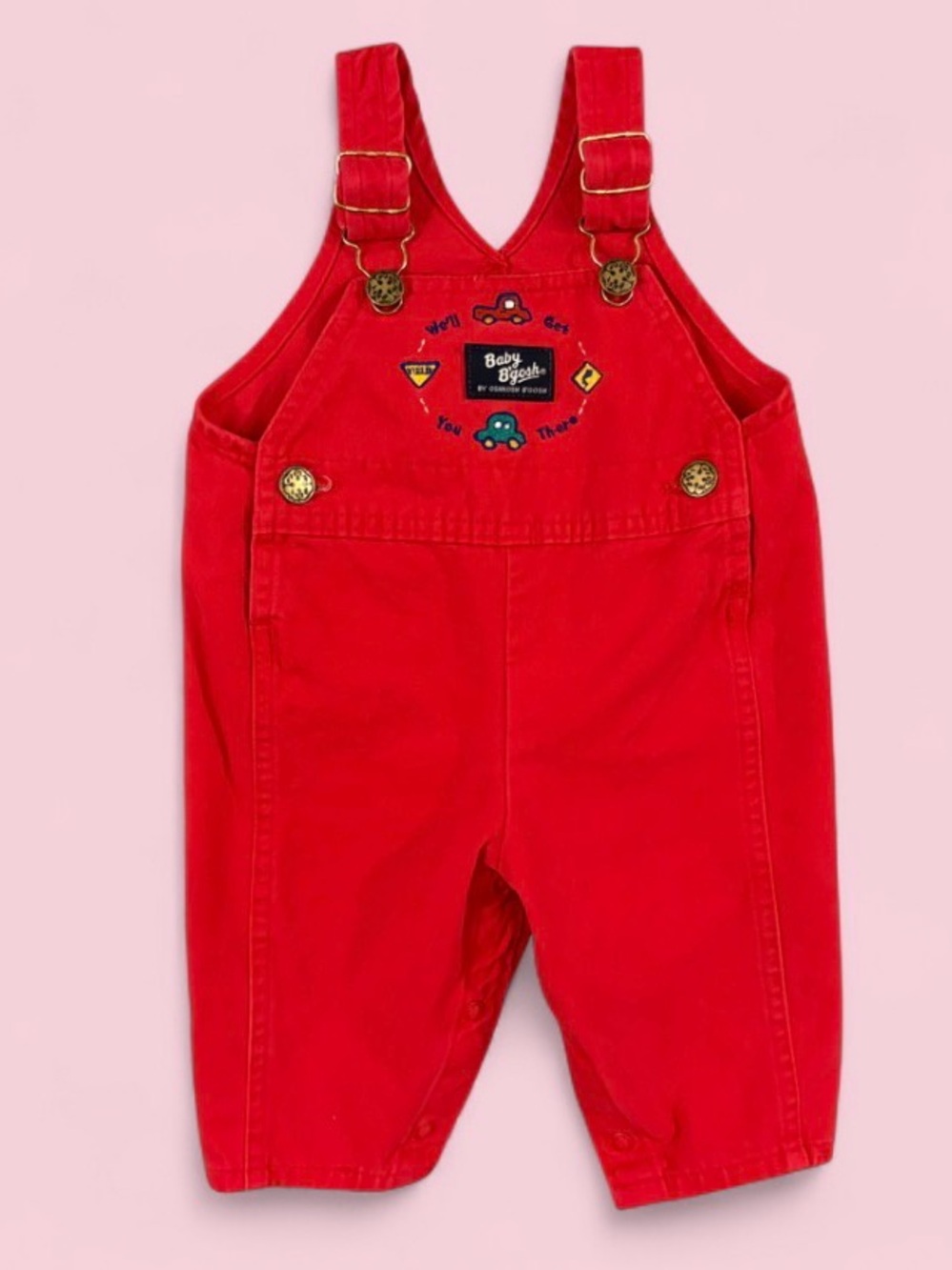 Vintage OshKosh Baby B’Gosh Red Car Vehicle Embroidered Overalls 6/9M USA Made